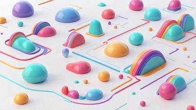 The primary subject of the image is a collection of colorful balls, which are displayed on a white surface. The balls come in various shapes and sizes, creating a visually appealing and vibrant scene. The setting appears to be a white background, which allows the balls to stand out and be the main focus of the image. The visual style of the image is a combination of digital art and illustration, as the balls are depicted in a detailed and artistic manner. The colors and mood of the image are predominantly