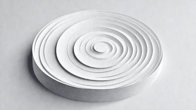 The primary subject of the image is a white, circular object with a spiral pattern on it. The setting is a white surface, which could be a table or a wall. The visual style appears to be a combination of a photo and a drawing, as the spiral pattern is both detailed and somewhat stylized. The colors in the image are predominantly white, giving it a clean and minimalist appearance. The overall mood of the image is calm and uncluttered.