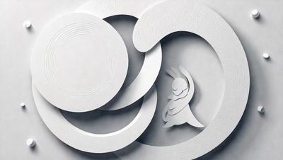 The primary subject of the image is a small bunny figure, which is part of a larger artwork. The setting is a white background, and the visual style appears to be a combination of digital art and illustration. The colors and mood of the image are predominantly white, giving it a clean and minimalist appearance.