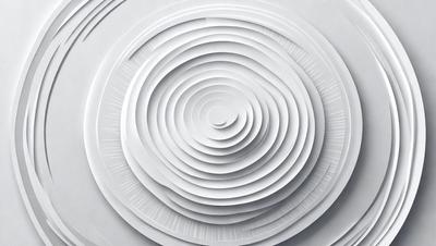 The primary subject of the image is a white, circular object with a spiral pattern. The setting is a white background, and the visual style appears to be a combination of digital art and illustration. The colors and mood of the image are predominantly white, giving it a clean and minimalist appearance.