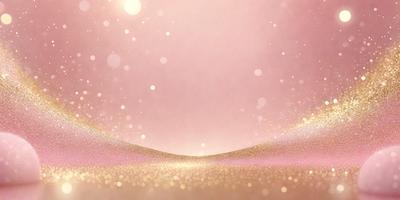 The primary subject of the image is a pink background with a gold glitter effect. The setting is a pink background with a gold glitter effect, and the visual style is a digital art or illustration. The colors and mood of the image are predominantly pink and gold, creating a warm and inviting atmosphere.