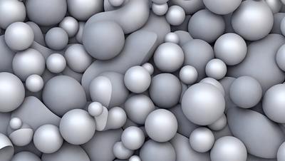 The primary subject of the image is a large group of white spheres, which are arranged in a dense and intricate pattern. The setting is a gray background, which contrasts with the white spheres, creating a visually striking scene. The visual style of the image is digital art, as it appears to be a computer-generated or manipulated image. The colors and mood of the image are predominantly white and gray, giving it a clean and minimalist appearance.