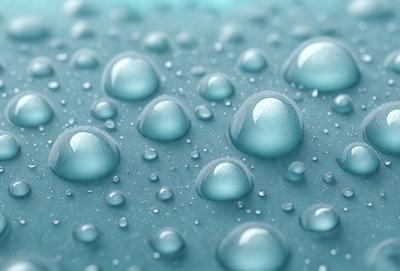 The primary subject of the image is a close-up of a blue surface, possibly a piece of fabric or a wall, with numerous small blue droplets or bubbles covering it. The setting appears to be a room with a blue background, giving the scene a calm and serene atmosphere. The visual style of the image is a close-up, which emphasizes the details of the droplets and the blue surface. The colors and mood of the image are predominantly blue, creating a sense of tranquility and