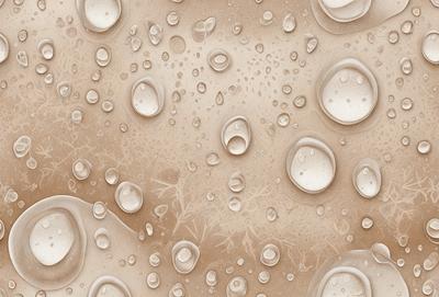 The primary subject of the image is a close-up of a raindrop on a surface. The setting is a rainy day, and the visual style is a photo. The colors are predominantly brown, and the mood is calm and serene.