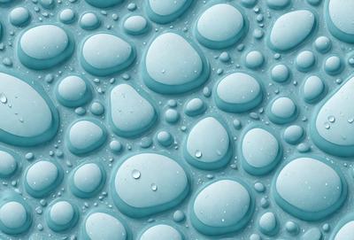The primary subject of the image is a blue surface with a pattern of blue and white rocks. The setting is a blue background, and the visual style is a digital art or illustration. The dominant colors are blue and white, creating a calm and serene atmosphere.