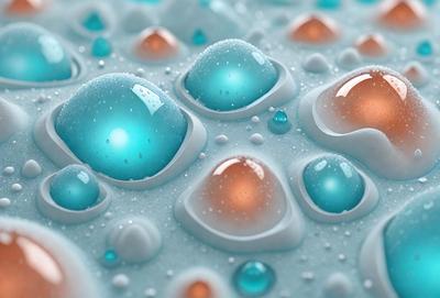 The primary subject of the image is a close-up of a blue and orange soap bubble. The setting is a white surface, possibly a wall or a countertop. The visual style is a digital art or illustration, as the bubble appears to be a part of a larger pattern or design. The dominant colors are blue and orange, creating a vibrant and lively atmosphere.