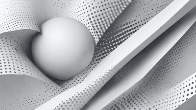 The primary subject of the image is a white ball, which is the main object in the scene. The setting is a white background, which creates a clean and minimalist appearance. The visual style is digital art, as the image is composed of a series of white dots, giving it a textured and artistic look. The colors and mood of the image are predominantly white, creating a sense of simplicity and elegance.