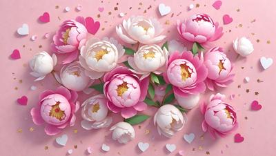 The primary subject of the image is a bouquet of pink flowers. The flowers are arranged in a visually appealing manner, creating a sense of beauty and elegance. The setting is a pink background, which adds to the overall mood and atmosphere of the image. The visual style of the image is a combination of photo and digital art, resulting in a high-quality and detailed representation of the flowers. The colors and mood of the image are predominantly pink, which evokes feelings of warmth, love,