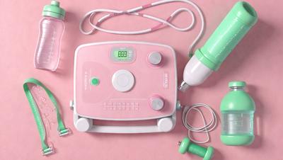 The primary subject of the image is a pink electronic device, possibly a hair dryer or a curling iron, placed on a pink surface. The setting appears to be a pink background, which adds a vibrant and playful touch to the scene. The visual style of the image is a close-up of the pink device, emphasizing its color and design. The colors and mood of the image are predominantly pink, creating a warm and inviting atmosphere.