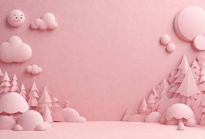 The primary subject of the image is a pink wall with a tree scene cut out of it. The setting is a room with a pink background. The visual style is a combination of a photo and a drawing, creating a unique and artistic representation of the tree scene. The colors and mood of the image are predominantly pink, giving it a warm and inviting atmosphere.