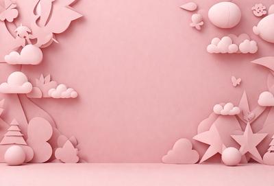 The primary subject of the image is a pink wall with a variety of cutouts and shapes. The wall appears to be a creative and artistic display, possibly a part of a larger art installation. The setting is indoors, with the wall being the main focus of the scene. The visual style of the image is a combination of digital art and illustration, as the cutouts and shapes are intricately designed and placed on the pink wall. The colors and mood of the image are predominantly pink,