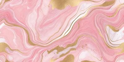 The primary subject of the image is a pink and gold marbled wallpaper. The setting is a room with a pink and gold marbled wallpapered wall. The visual style is a patterned wallpaper, and the colors and mood are warm and inviting.