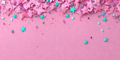 The primary subject of the image is a pink background with a pattern of stars. The setting is a pink wall, and the visual style is a combination of photo and digital art. The dominant colors are pink and white, creating a warm and inviting atmosphere.