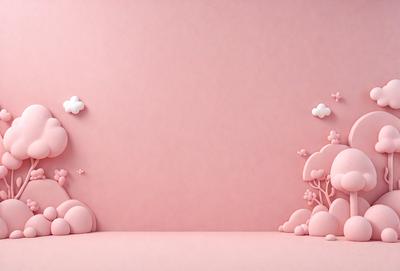 The primary subject of the image is a pink wall with a cloud design on it. The setting is a room with a pink background. The visual style is a combination of digital art and illustration, creating a unique and creative design. The colors and mood of the image are predominantly pink, giving it a warm and inviting atmosphere.