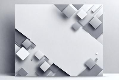 The primary subject of the image is a white background with a pattern of squares. The setting is a white surface, and the visual style is a combination of digital art and illustration. The dominant colors are white and gray, creating a clean and minimalist atmosphere.