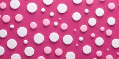 The primary subject of the image is a pattern of white and pink circles on a pink background. The circles are arranged in a visually appealing manner, creating a sense of depth and texture. The setting is a pink surface, which adds to the overall mood of the image. The visual style of the image is a combination of digital art and illustration, as it appears to be a well-crafted design. The colors and mood of the image are predominantly pink, which gives it a warm and inv