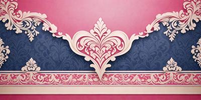 The primary subject of the image is a decorative piece, possibly a heart or a design element, placed on a pink background. The setting appears to be a room with a wall, and the visual style is a combination of digital art and illustration. The colors in the image are predominantly pink, creating a warm and inviting atmosphere.