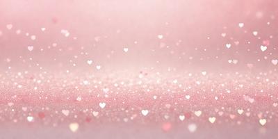 The primary subject of the image is a pink background with a pattern of hearts. The hearts are scattered across the surface, creating a visually appealing and heartwarming scene. The setting appears to be a pink background, which adds to the overall mood of the image. The visual style of the image is a combination of a photo and digital art, as the hearts are arranged in a pattern that gives the impression of a digital design. The colors and mood of the image are predominantly pink, which evokes