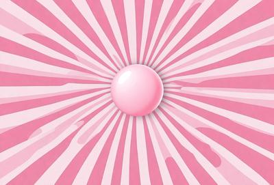 The primary subject of the image is a pink bubble, which is the main object in the scene. The setting is a pink and white striped surface, which serves as the backdrop for the bubble. The visual style of the image is a combination of photo and digital art, creating a unique and eye-catching appearance. The dominant colors in the image are pink and white, giving it a cheerful and playful mood.