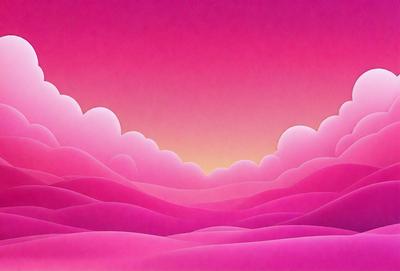 The primary subject of the image is a pink sky with clouds, creating a vibrant and colorful atmosphere. The setting is a pink landscape, which adds to the overall visual style. The image is a digital art or illustration, showcasing the artist's creativity and skill in creating a unique and eye-catching scene. The dominant colors in the image are pink and purple, giving the scene a warm and inviting mood.