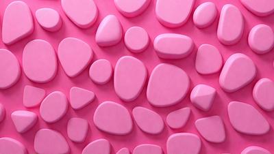 The primary subject of the image is a large pink wall with a pattern of pink hearts. The setting is a pink background, and the visual style is a digital art or illustration. The dominant colors are pink, and the overall atmosphere is warm and inviting.