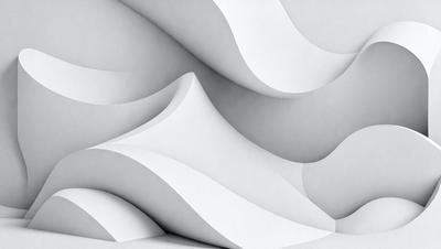 The primary subject of the image is a white, textured surface that resembles a mountain range. The setting is a white background, and the visual style appears to be a combination of a photo and digital art. The colors and mood of the image are predominantly white, giving it a clean and minimalist appearance.