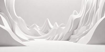 The primary subject of the image is a large, white mountain range. The setting is a white background, which creates a striking contrast with the mountain range. The visual style is a combination of digital art and illustration, giving the image a unique and artistic appearance. The dominant colors are white and gray, which contribute to the overall mood of the image, evoking a sense of calmness and serenity.