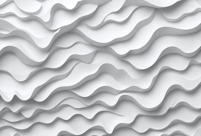 The primary subject of the image is a white wall with a pattern of waves. The setting is a room with a white background. The visual style is a close-up of the wall, showcasing the intricate design of the waves. The colors and mood of the image are predominantly white, giving it a clean and minimalist appearance.