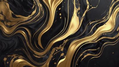 The primary subject of the image is a gold and black swirl pattern, which is the main object, scene, or focus of the image. The setting or background features a black and gold swirl pattern, which adds to the visual style of the image. The overall atmosphere is rich and luxurious, with the gold and black colors creating a sense of sophistication and elegance.