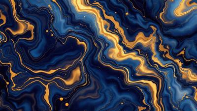 The primary subject of the image is a blue and gold patterned surface, which appears to be a piece of art or a decorative item. The setting is a dark background, which contrasts with the vibrant colors of the pattern. The visual style is a combination of digital art and illustration, creating a unique and eye-catching design. The dominant colors are blue and gold, with the blue providing a calming and serene atmosphere, while the gold adds a touch of warmth and luxury to the overall mood.