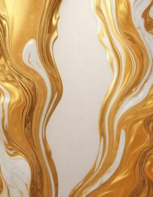 The primary subject of the image is a gold-colored wallpaper with a pattern of swirls and waves. The setting is a white wall, which serves as the background for the gold-colored wallpaper. The visual style of the image is a combination of a photo and digital art, as it appears to be a close-up of the wallpaper, but the gold color and swirls give it a digital art appearance. The dominant colors in the image are gold and white, creating a warm and elegant atmosphere.