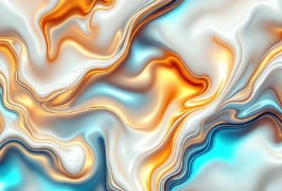 The primary subject of the image is a colorful, abstract design featuring a mix of blue, orange, and white colors. The setting is a patterned surface, possibly a wallpaper or a textile. The visual style appears to be a combination of digital art and illustration, creating a unique and vibrant appearance. The overall atmosphere is lively and energetic, with the colors and patterns creating a sense of movement and dynamism.