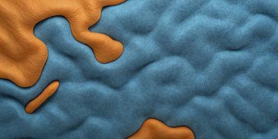 The primary subject of the image is a blue and orange patterned surface, which appears to be a textured fabric or a piece of artwork. The setting is a close-up view of the pattern, showcasing the intricate details and colors. The visual style is a combination of digital art and illustration, as the pattern is created using a computer-generated design. The dominant colors are blue and orange, creating a vibrant and lively atmosphere.