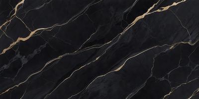 The primary subject of the image is a black marble countertop with a gold streak running through it. The setting is a kitchen, and the visual style is a close-up of the marble countertop. The colors and mood of the image are predominantly black and gold, giving it a luxurious and elegant appearance.