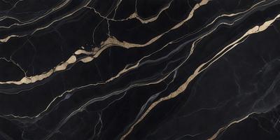 The primary subject of the image is a marble countertop with a gold and black pattern. The setting is a kitchen, and the visual style is a close-up of the countertop. The dominant colors are gold and black, creating a luxurious and elegant atmosphere.