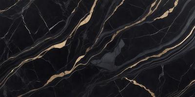 The primary subject of the image is a black and gold marble countertop. The setting is a kitchen, with the countertop being the main focus of the scene. The visual style is a close-up of the marble countertop, showcasing its intricate patterns and textures. The colors and mood of the image are predominantly black and gold, giving it a luxurious and elegant appearance.