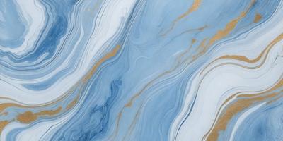 The primary subject of the image is a blue and gold marbled tile. The setting is a wall with the tile as the main focus. The visual style is a close-up of the tile, showcasing its intricate design. The dominant colors are blue and gold, creating a luxurious and elegant atmosphere.