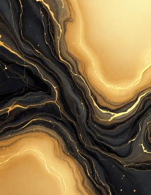 The primary subject of the image is a close-up of a marble countertop with a gold and black pattern. The setting is a kitchen, and the visual style is a photo. The dominant colors are gold and black, creating a luxurious and elegant atmosphere.