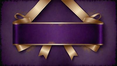 The primary subject of the image is a gold bow, which is placed on a purple background. The setting appears to be a decorative or artistic environment, possibly a gift wrapping or a design project. The visual style of the image is a combination of digital art and illustration, creating a unique and eye-catching design. The dominant colors in the image are gold and purple, which together create a sense of elegance and sophistication.