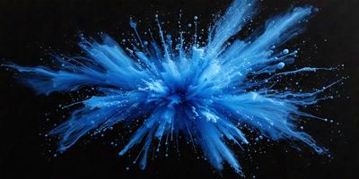 The primary subject of the image is a blue splash of paint, which appears to be a digital art or illustration. The setting is a black background, which contrasts with the blue splash. The visual style is modern and creative, with the blue splash being the focal point of the image. The colors and mood are predominantly blue, creating a sense of calmness and tranquility.