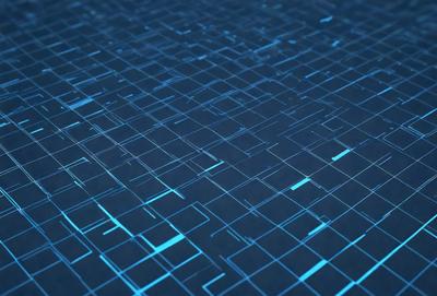 The primary subject of the image is a blue, geometric pattern. The setting is a dark blue background, which creates a contrasting and visually striking scene. The visual style is a combination of digital art and illustration, as the pattern appears to be a digital creation. The dominant colors are blue and black, giving the image a modern and sophisticated mood.