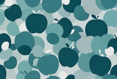 The primary subject of the image is a pattern of apples, with a total of 14 apples visible in various sizes and orientations. The setting is a blue background, which adds a vibrant and lively atmosphere to the scene. The visual style is a combination of digital art and illustration, creating a unique and eye-catching design. The dominant colors are blue and white, which complement the apples and create a harmonious and visually appealing pattern.