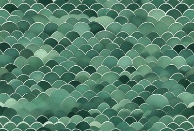 The primary subject of the image is a patterned surface, which appears to be a green and white mosaic. The setting is a close-up view of the pattern, showcasing the intricate design. The visual style is a combination of digital art and illustration, creating a unique and eye-catching design. The colors and mood of the image are predominantly green and white, giving it a fresh and clean appearance.