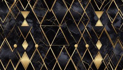 The primary subject of the image is a black and gold marble pattern. The setting is a black and gold marble wall, which serves as the background. The visual style is a combination of a photo and digital art, creating a unique and intricate pattern. The colors and mood of the image are predominantly black and gold, giving it a luxurious and elegant appearance.