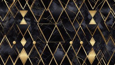 The primary subject of the image is a black and gold marble pattern. The setting is a black and gold marble wall, which serves as the background. The visual style is a combination of digital art and illustration, creating a unique and intricate design. The dominant colors are black and gold, giving the image a luxurious and elegant appearance.