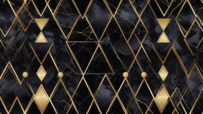 The primary subject of the image is a black and gold marble pattern. The setting is a black and gold marble wall, which serves as the background. The visual style is a combination of digital art and illustration, creating a unique and intricate design. The dominant colors are black and gold, giving the image a luxurious and elegant appearance.