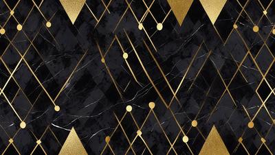 The primary subject of the image is a black and gold marble pattern. The setting is a black and gold marble wall, which serves as the background. The visual style is a combination of digital art and illustration, creating a unique and intricate design. The dominant colors are black and gold, giving the image a luxurious and elegant appearance.