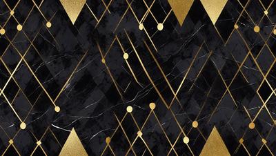 The primary subject of the image is a black and gold marble pattern. The setting is a black and gold marble wall, which serves as the background. The visual style is a combination of digital art and illustration, creating a unique and intricate design. The dominant colors are black and gold, giving the image a luxurious and elegant appearance.