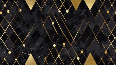 The primary subject of the image is a black and gold marble pattern. The setting is a black and gold marble wall, which serves as the background. The visual style is a combination of digital art and illustration, creating a unique and intricate design. The dominant colors are black and gold, giving the image a luxurious and elegant appearance.