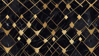 The primary subject of the image is a black and gold marble pattern. The setting is a black and gold marble wall, which serves as the background. The visual style is a combination of a photo and digital art, creating a unique and intricate pattern. The colors and mood of the image are predominantly black and gold, giving it a luxurious and elegant appearance.